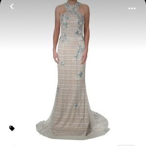 Jovani Ivory Lace Embellished Open Back Dress